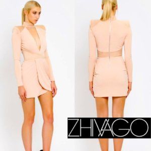 Zhivago Beige Blush Swallow Bodycon Women Dress w/ Soft Shoulder Padding